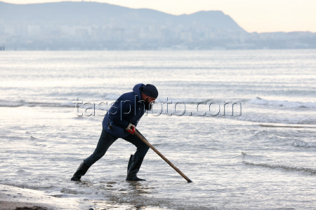 Oil spill clean-up of Anapa beaches