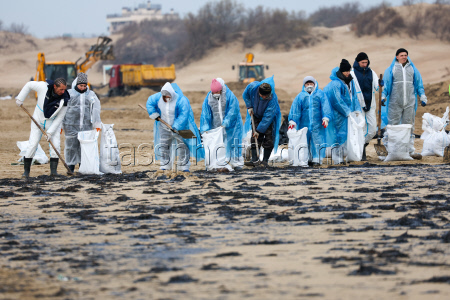 Oil spill clean-up of Anapa beaches