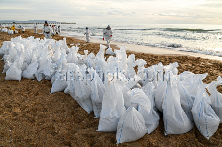 Oil spill clean-up of Anapa beaches