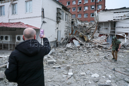 Damage from military strike on Donetsk, Russia