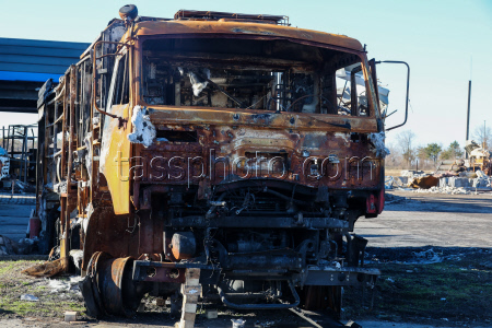 Damage from military strike on Tokmak, Zaporozhye Region