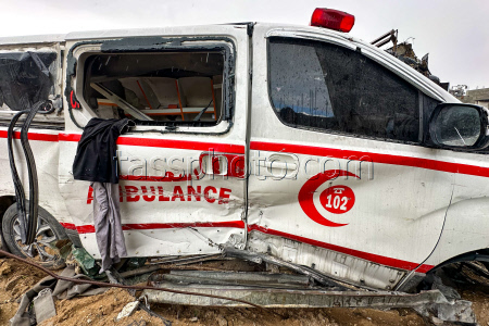 Destroyed emergency vehicles in Gaza Strip