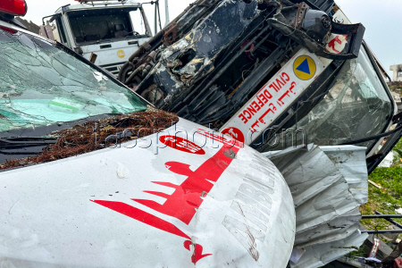 Destroyed emergency vehicles in Gaza Strip