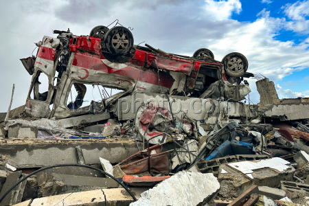 Destroyed emergency vehicles in Gaza Strip