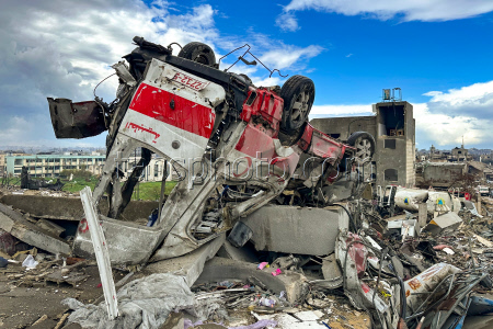 Destroyed emergency vehicles in Gaza Strip
