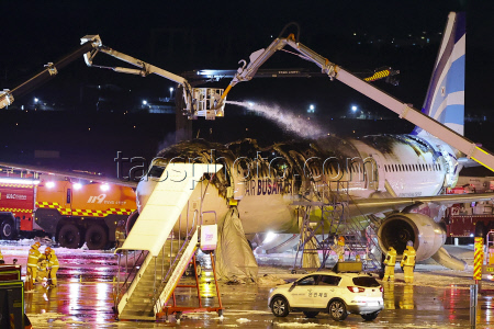 Air Busan airplane severely damaged from a fire