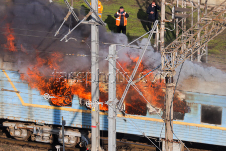 Train on fire in Rostov-on-Don, Russia