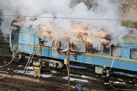 Train on fire in Rostov-on-Don, Russia