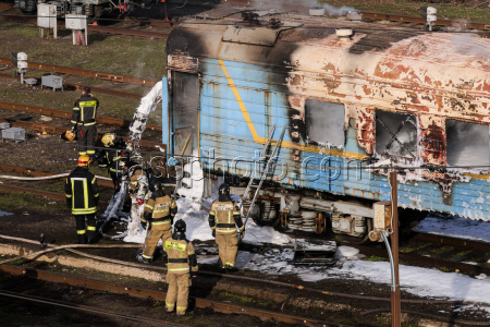 Train on fire in Rostov-on-Don, Russia
