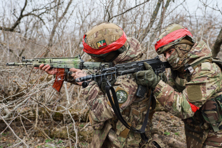 Russian assault units training in military operation zone