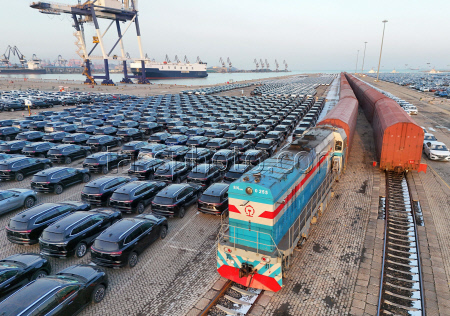 China: A view of the terminal of cars for export in Yantai port