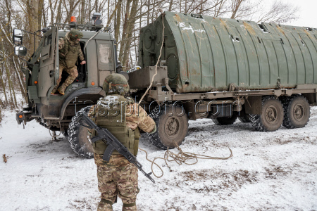 Russian servicemen build pontoon bridges in Kursk Region