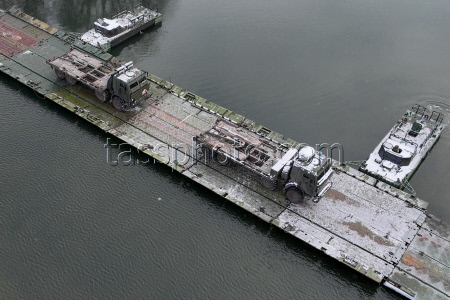 Russian servicemen build pontoon bridges in Kursk Region
