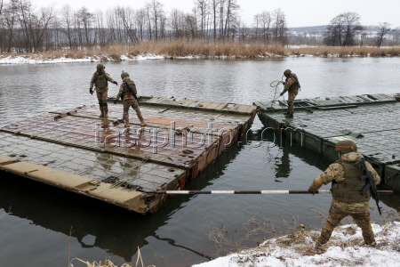 Russian servicemen build pontoon bridges in Kursk Region