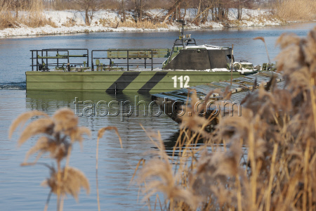 Russian servicemen build pontoon bridges in Kursk Region