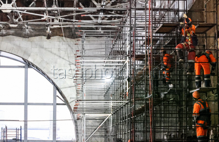 Leningradsky Railway Station under renovation in Moscow