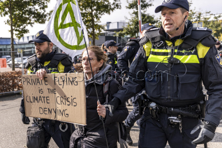 Climate activists demonstrate at TEFAF in Maastricht