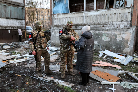 Damage from military strike on Donetsk