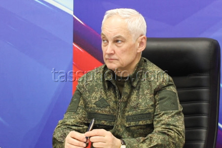 Russia's Defence Minister Belousov inspects Russian Army Group West troops