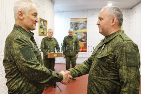 Russia's Defence Minister Belousov inspects Russian Army Group West troops