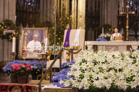 People visit St. Patrick's Cathedral to pay their respects to the late Pope Francis