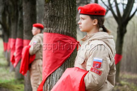 Spring clean-up by Flower of Life memorial in Leningrad Region, Russia