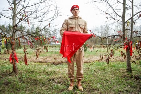 Spring clean-up by Flower of Life memorial in Leningrad Region, Russia