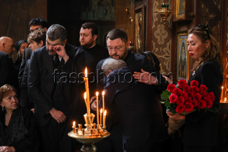 Burial service for sculptor Zurab Tsereteli in Tbilisi, Georgia