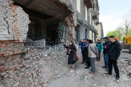 Damage from military strike on Gorlovka, Russia