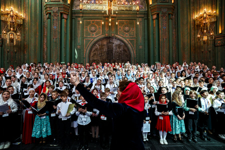Patriarch Kirill of Moscow and All Russia conducts holy liturgy at Main Cathedral of Russian Armed Forces