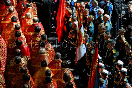 Patriarch Kirill of Moscow and All Russia conducts holy liturgy at Main Cathedral of Russian Armed Forces