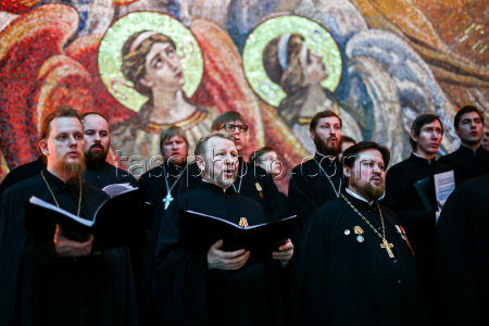 Patriarch Kirill of Moscow and All Russia conducts holy liturgy at Main Cathedral of Russian Armed Forces