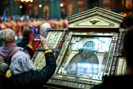 Patriarch Kirill of Moscow and All Russia conducts holy liturgy at Main Cathedral of Russian Armed Forces