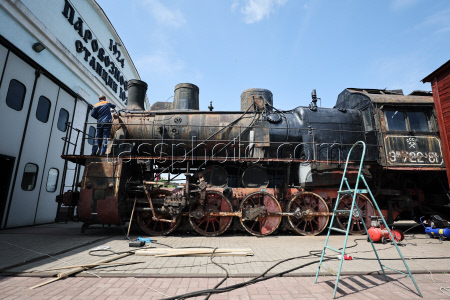 Railway trains under restoration in Donetsk