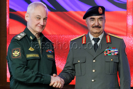 Russian Defence Minister Belousov meets with Libyan National Army commander Haftar