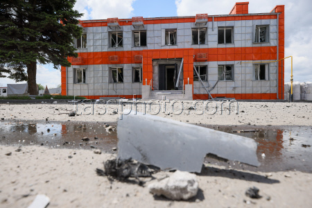 Asphalt plant damaged by military strike on Lugansk, Russia