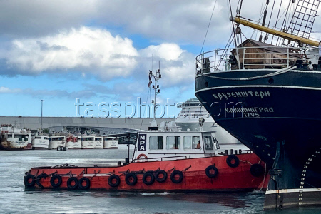 Sail training ship Kruzenshtern calls at Port Luis, Mauritius