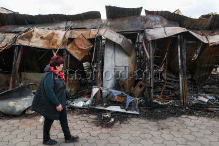 Damage from military strike on Tokmak, Russia