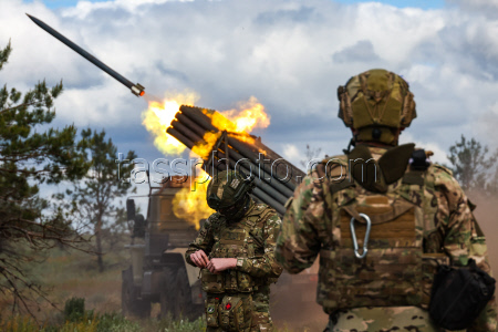 Russian Grad multiple rocket launcher crew deployed in Kherson Region