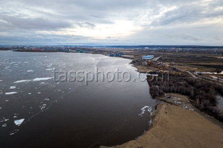 Floating ice on Lena River in Sakha Republic, Russia