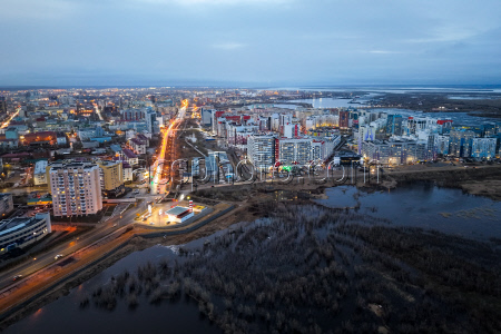 Floating ice on Lena River in Sakha Republic, Russia
