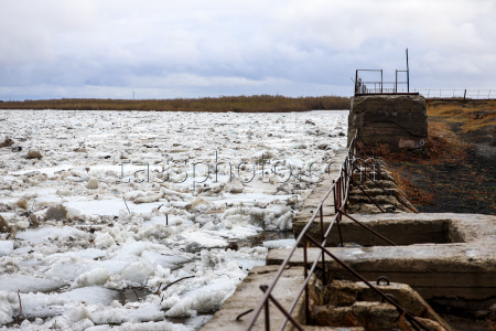 Floating ice on Lena River in Sakha Republic, Russia