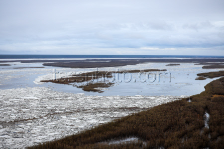 Floating ice on Lena River in Sakha Republic, Russia