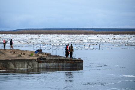 Floating ice on Lena River in Sakha Republic, Russia
