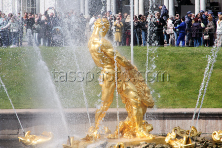 Spring fountain festival in St Petersburg, Russia