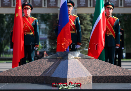 Chinese delegation in Victory Park in Kazan, Russia