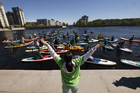 SUP (Stand Up Paddleboarding) festival prior the XI Nevsky International Ecological Congress in St. Petersburg