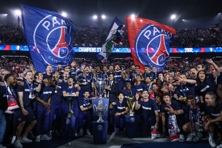 PSG team celebrate with fans at Parc de Princes