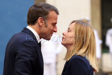 Giorgia Meloni Welcomes Emmanuel Macron - Rome