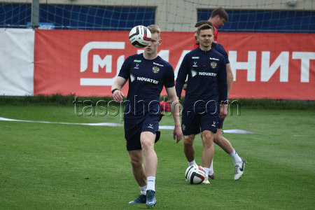 Russian men's national football team in training near Moscow